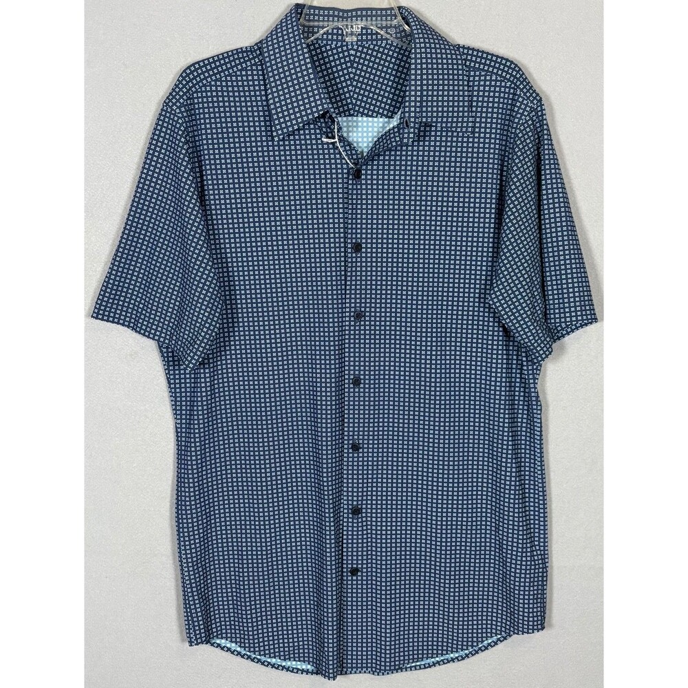 NWOT J Hilburn Shirt Mens XL Blue White Geometric Performance Beach Resort